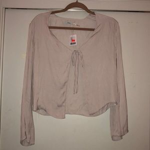 Beige Front Tie Silk Top
